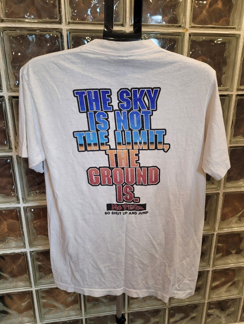 Vintage No Fear T Shirt Large White Made in USA Sky Is Not The Limit Graphic SEE